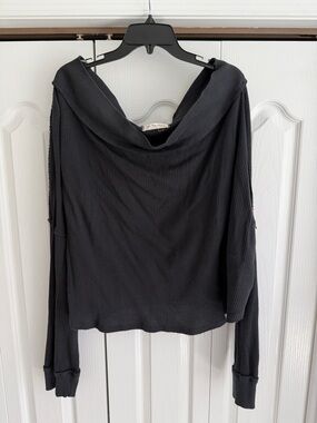 Free People Black Cowl Neck Thermal Top